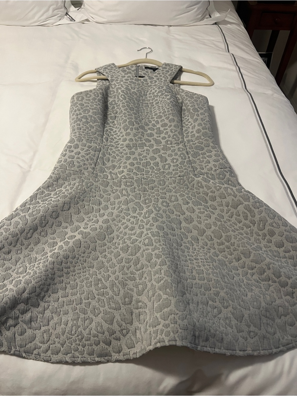 Tibi Gray Leopard-Textured Fit & Flare Mini Dress